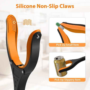 Orange Foldable Grabber Tool with Silicone Non-Slip Claws | Ideal for Litter Picking & Household Cleaning | Outdoor Use