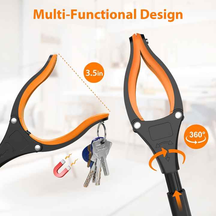 Orange Foldable Grabber Tool with Silicone Non-Slip Claws | Ideal for Litter Picking & Household Cleaning | Outdoor Use