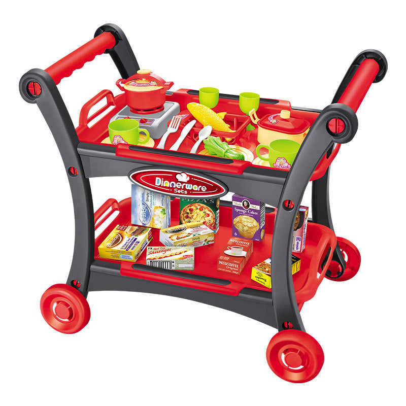 Red Pretend Play Kitchen Cart | Kids Cooking Set | Educational Toy | Roleplay Accessories | Fun for Children