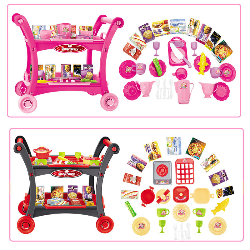 Red Pretend Play Kitchen Cart | Kids Cooking Set | Educational Toy | Roleplay Accessories | Fun for Children