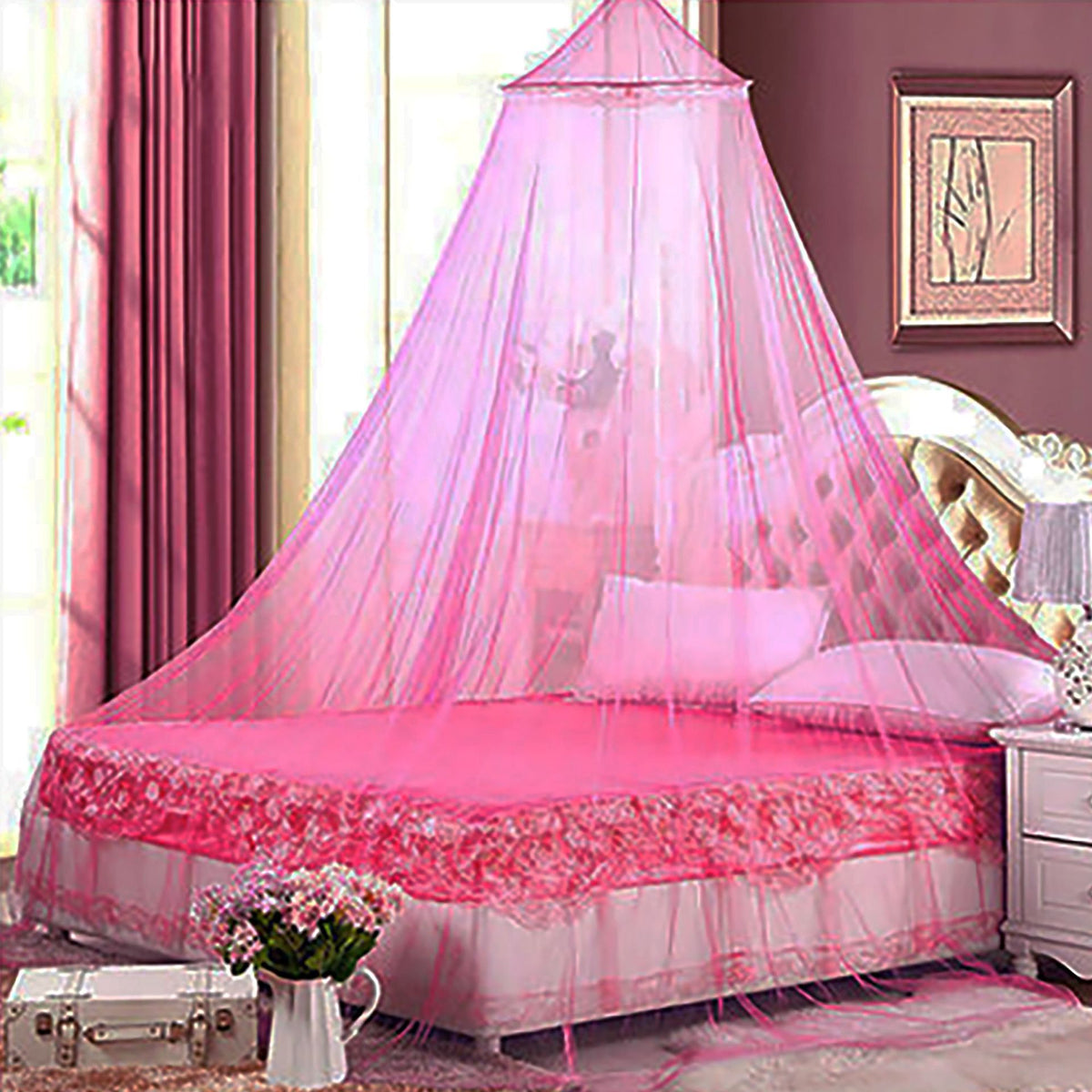 Pink Hanging Princess Bed Canopy Mosquito Net | Dome Bedding | Fits ≤1.5m Beds