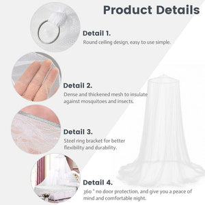 White Hanging Princess Bed Canopy Mosquito Net | Dome Bedding | Fits 1.8m-2m Beds