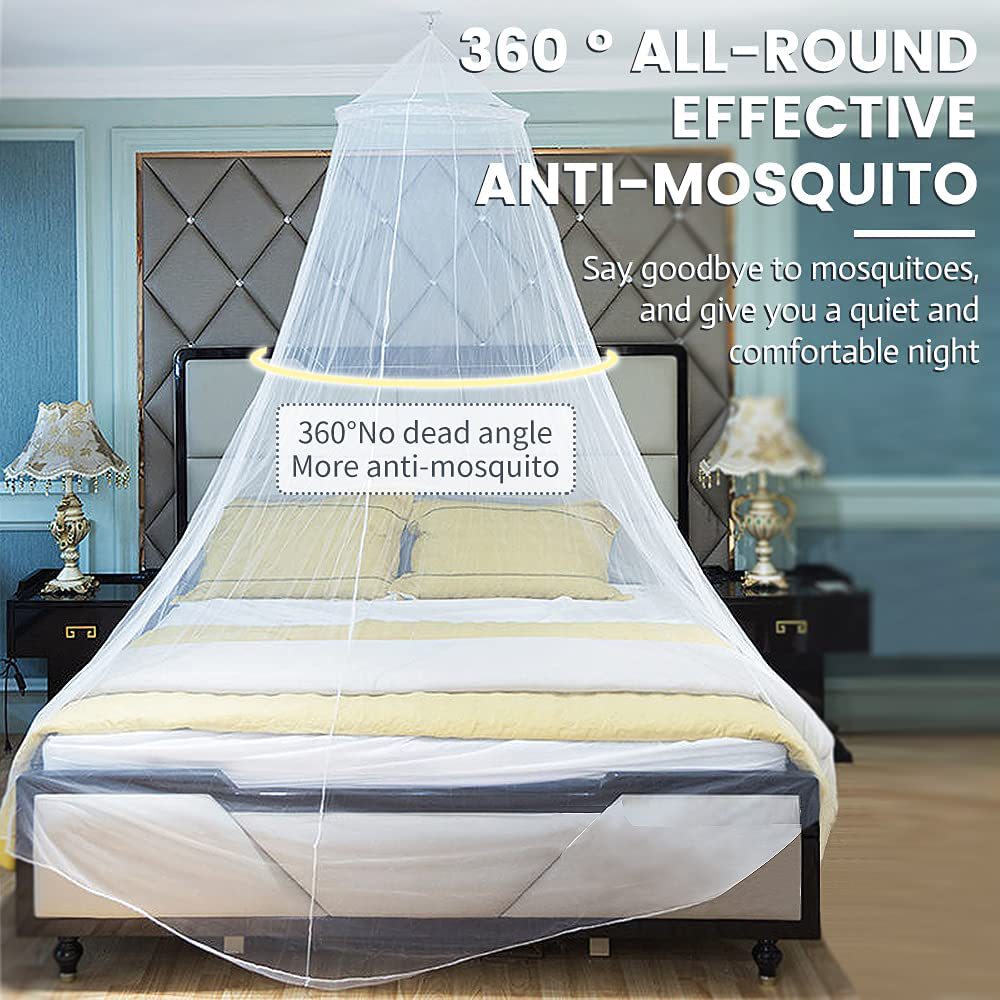 White Hanging Princess Bed Canopy Mosquito Net | Dome Bedding | Fits 1.8m-2m Beds