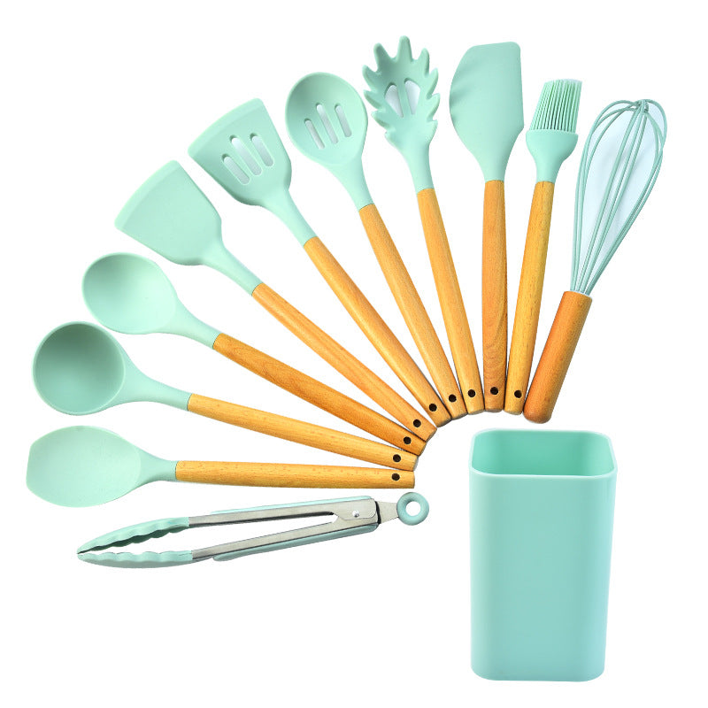 Black 12-Piece Silicone Kitchen Utensil Set | Beechwood Handles | Holder Included
