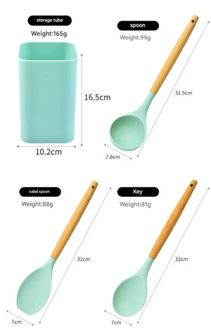 Black 12-Piece Silicone Kitchen Utensil Set | Beechwood Handles | Holder Included