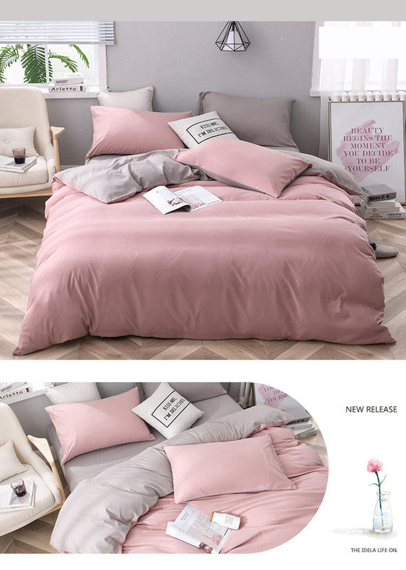 Light Brown-White Stitching Bedding Set | Ultra-Soft Solid Color | 4-Piece | Queen Size | Comfortable Fit