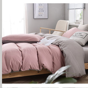 Light Brown-White Stitching Bedding Set | Ultra-Soft Solid Color | 4-Piece | Queen Size | Comfortable Fit