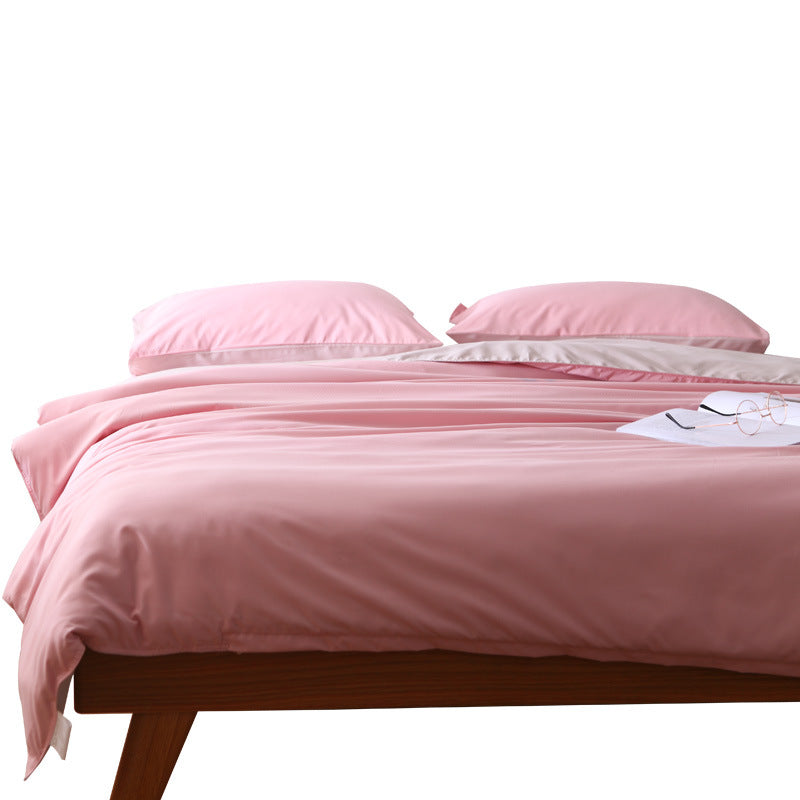 Light Brown-White Stitching Bedding Set | Ultra-Soft Solid Color | 4-Piece | Queen Size | Comfortable Fit