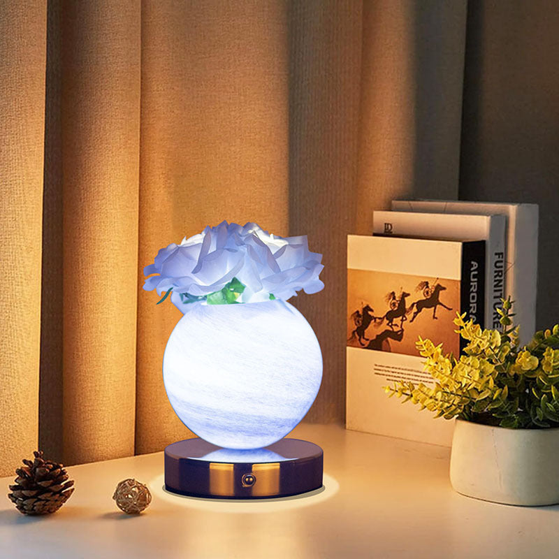 Blue Dreamy Rose Planet Lamp Night Light | Elegant 21cm | USB-Charged | 3-Color Touch Dimming Decor Gift