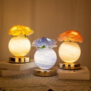 Blue Dreamy Rose Planet Lamp Night Light | Elegant 21cm | USB-Charged | 3-Color Touch Dimming Decor Gift
