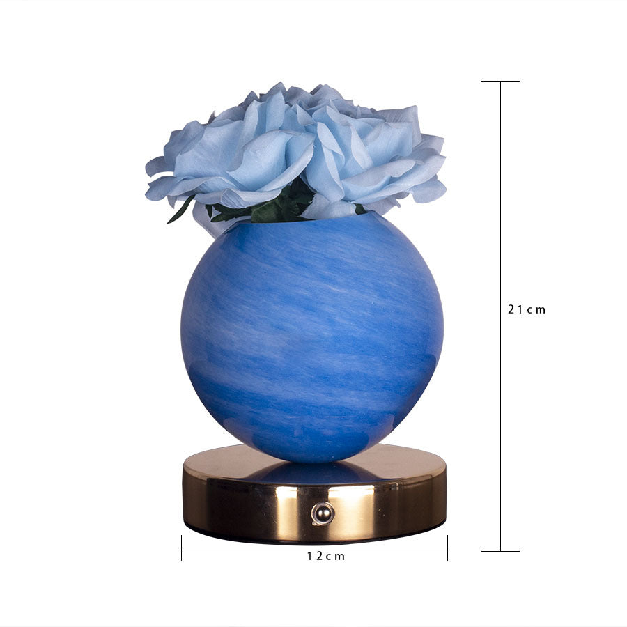 Blue Dreamy Rose Planet Lamp Night Light | Elegant 21cm | USB-Charged | 3-Color Touch Dimming Decor Gift