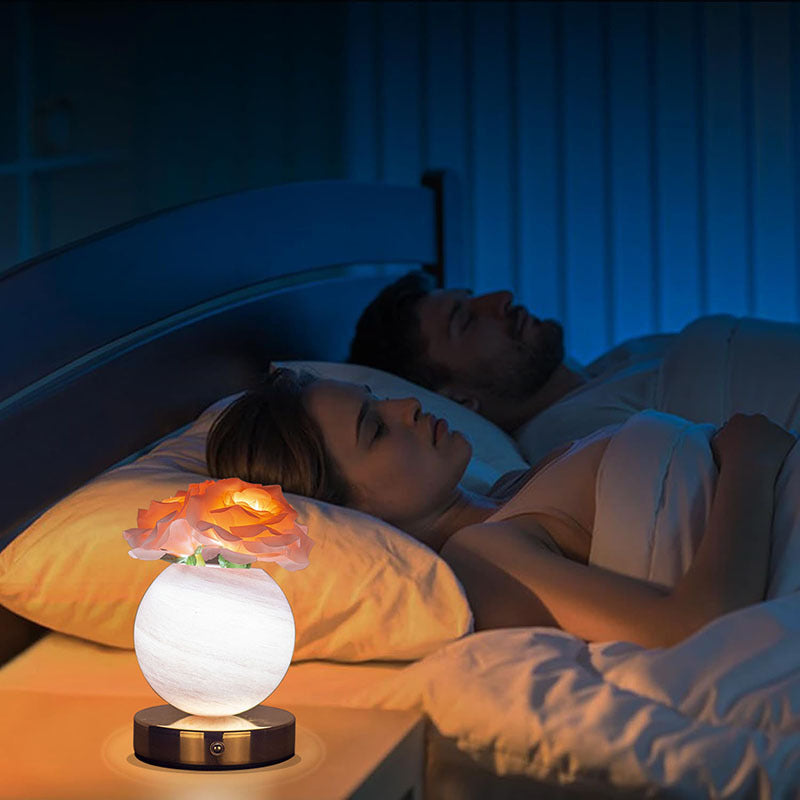 Blue Dreamy Rose Planet Lamp Night Light | Elegant 21cm | USB-Charged | 3-Color Touch Dimming Decor Gift