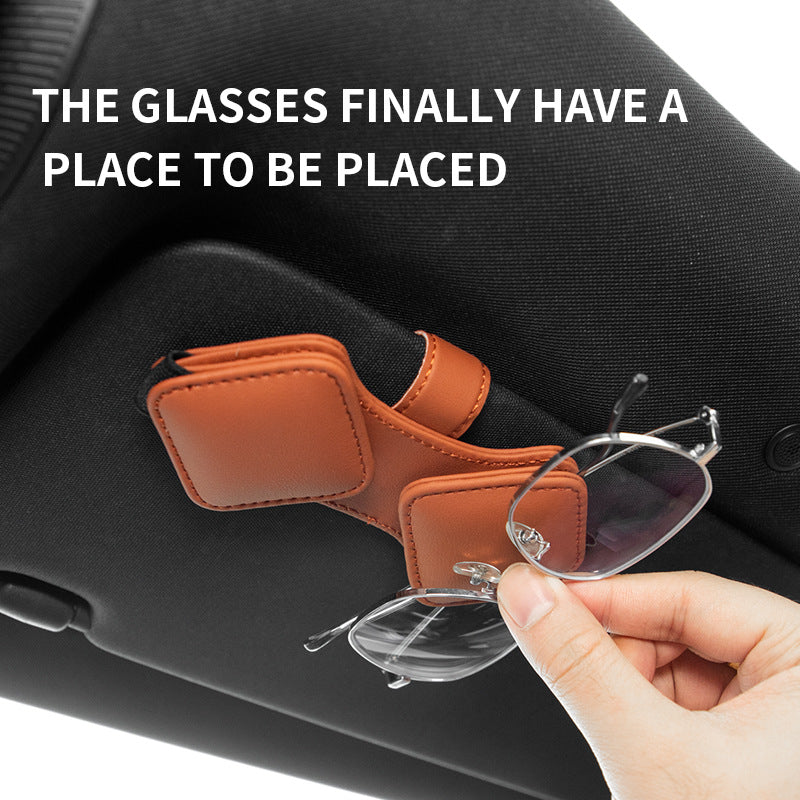 2 Pcs Red Car Sun Visor Glasses Holder Clip with Dual Magnetic Clamps | PU Leather | Anti-Slip | Multi-Functional Storage