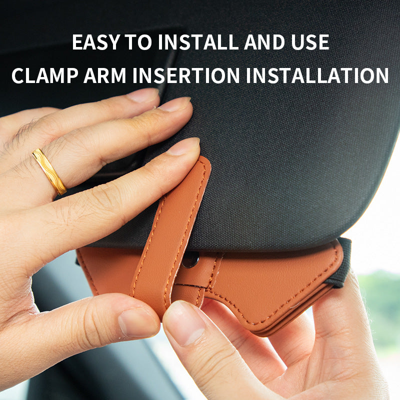 2 Pcs Black Car Sun Visor Glasses Holder Clip with Dual Magnetic Clamps | PU Leather | Anti-Slip | Multi-Functional Storage