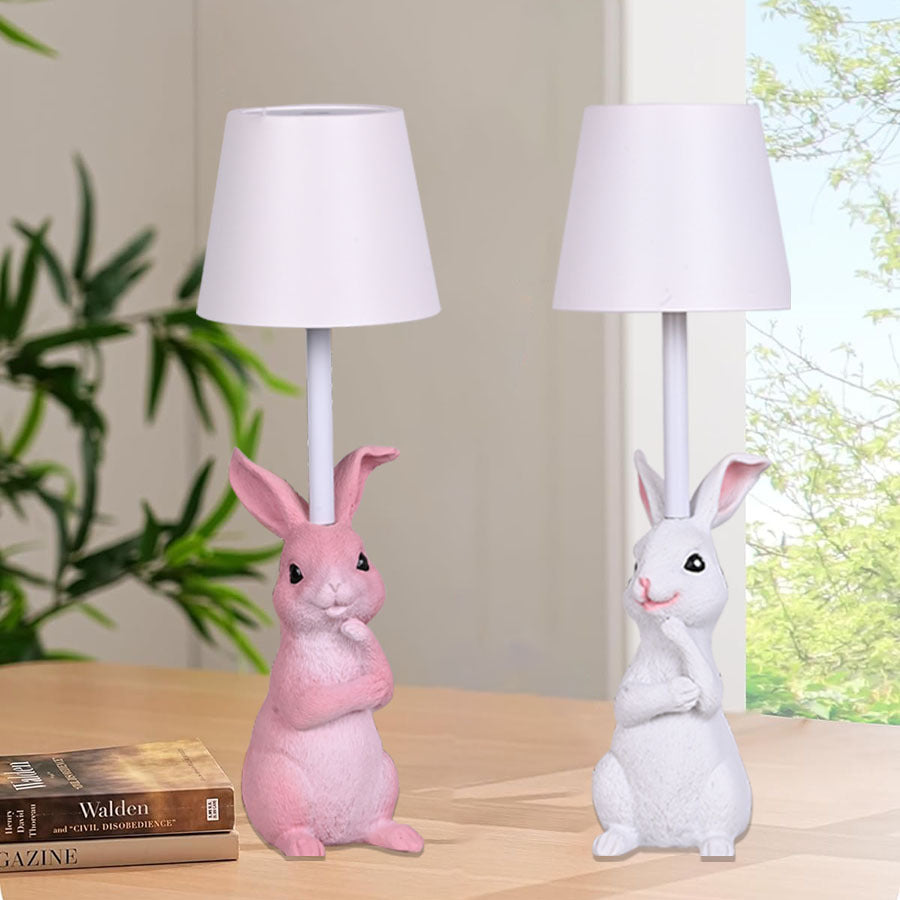 Yellow Bunny White Lampshade Adorable Rabbit Resin Table Lamp | 3-Color LED | USB Rechargeable | Touch Dimming