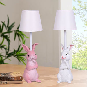 Yellow Bunny White Lampshade Adorable Rabbit Resin Table Lamp | 3-Color LED | USB Rechargeable | Touch Dimming