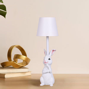 White Bunny White Lampshade Adorable Rabbit Resin Table Lamp | 3-Color LED | USB Rechargeable | Touch Dimming