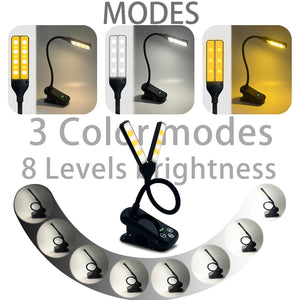 White Rechargeable Dual-Head Clip-On Book Light | Touch Control Reading Lamp with Eye Protection