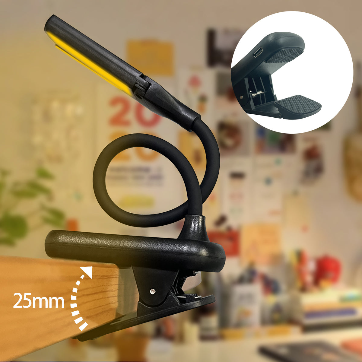 White Rechargeable Dual-Head Clip-On Book Light | Touch Control Reading Lamp with Eye Protection