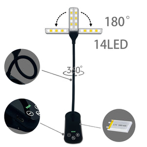 White Rechargeable Dual-Head Clip-On Book Light | Touch Control Reading Lamp with Eye Protection
