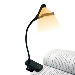 Black Rechargeable Dual-Head Clip-On Book Light | Touch Control Reading Lamp with Eye Protection