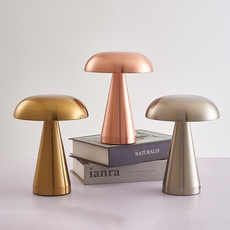 Rose Gold Metal Mushroom Table Lamp | Rechargeable Touch Control Ambient Light with Remote