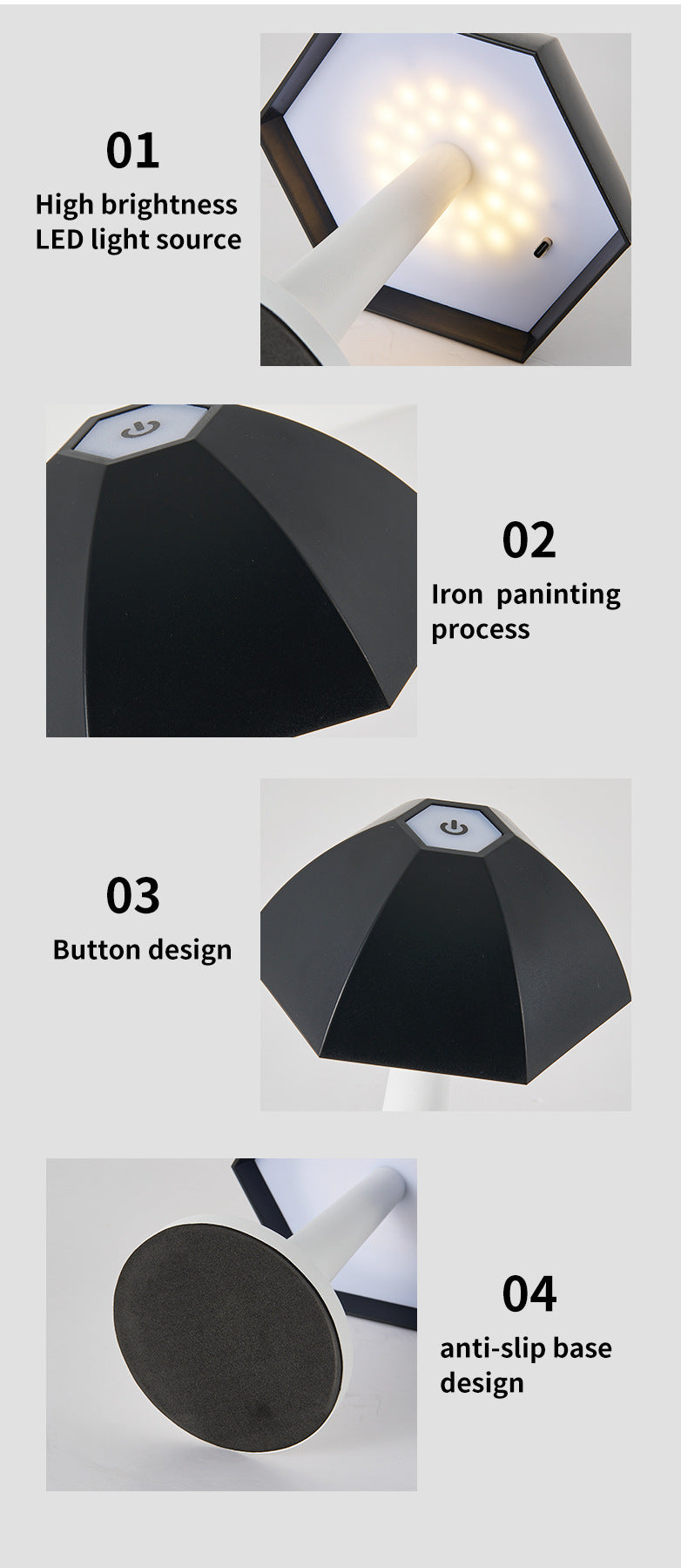 Black and White Nordic Umbrella Mushroom Table Lamp | Dimmable Ambient Light