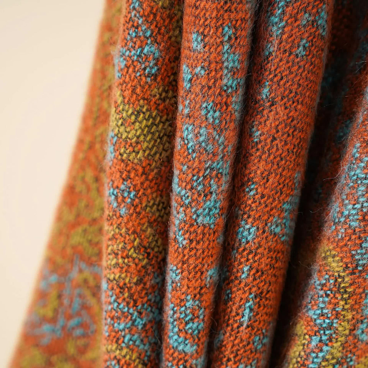 Boho Shawl | Orange Plaid | Tassel Split Cape | Travel & Cooling Wear