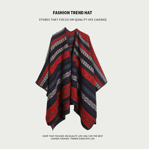 Boho Shawl | Red & Navy | Tassel Split Cape | Travel & Cooling Wear