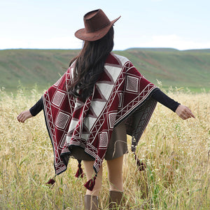 Boho Shawl | Black | Tassel Split Cape | Travel & Cooling Wear
