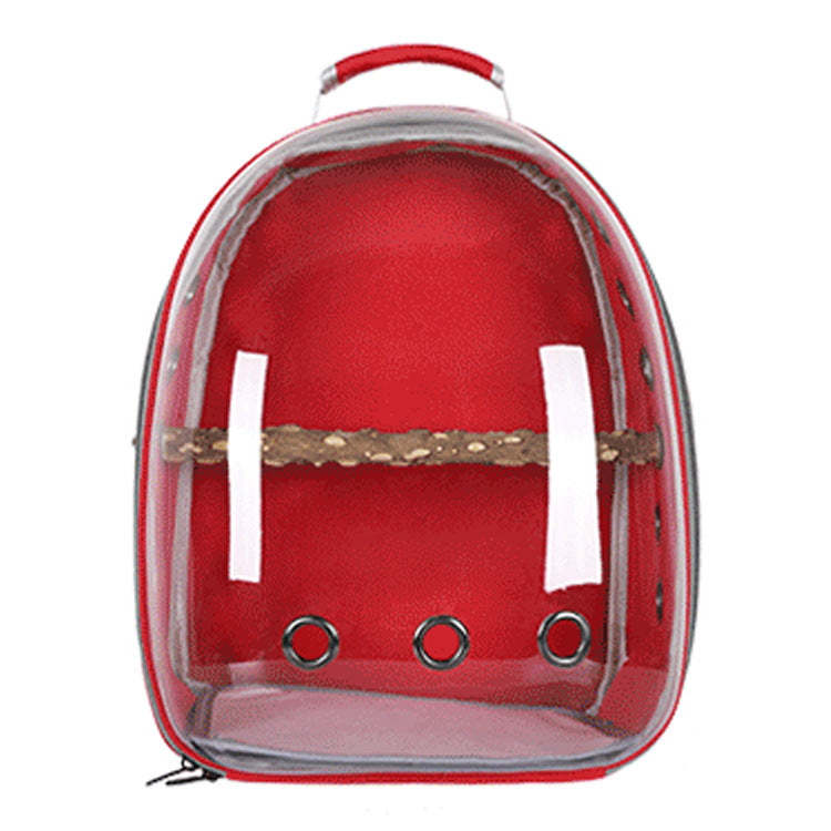 Red Transparent PVC Pet Carrier Backpack | Large Capacity | Multi-Use for Birds & Cats | Includes Wooden Stick