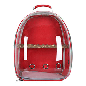 Red Transparent PVC Pet Carrier Backpack | Large Capacity | Multi-Use for Birds & Cats | Includes Wooden Stick