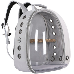 Grey PVC Pet Carrier Backpack | Stylish Transparent Design | Large Capacity | Multi-Use for Birds & Cats | Includes Wooden Stick