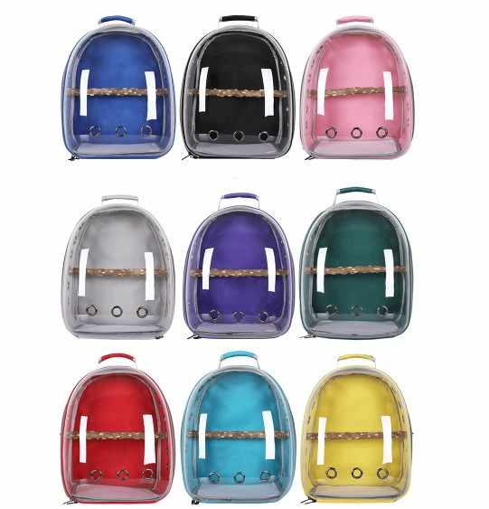 Grey PVC Pet Carrier Backpack | Stylish Transparent Design | Large Capacity | Multi-Use for Birds & Cats | Includes Wooden Stick