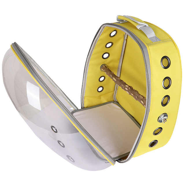 Grey PVC Pet Carrier Backpack | Stylish Transparent Design | Large Capacity | Multi-Use for Birds & Cats | Includes Wooden Stick