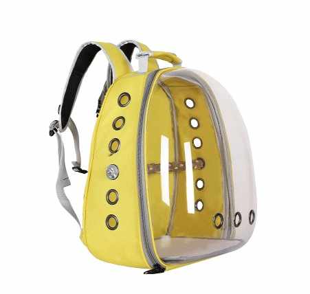 Grey PVC Pet Carrier Backpack | Stylish Transparent Design | Large Capacity | Multi-Use for Birds & Cats | Includes Wooden Stick