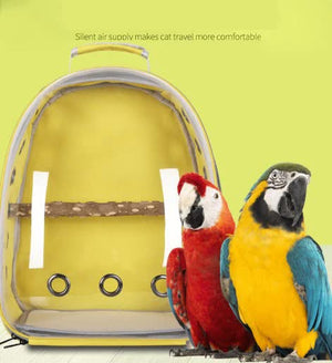 Grey PVC Pet Carrier Backpack | Stylish Transparent Design | Large Capacity | Multi-Use for Birds & Cats | Includes Wooden Stick