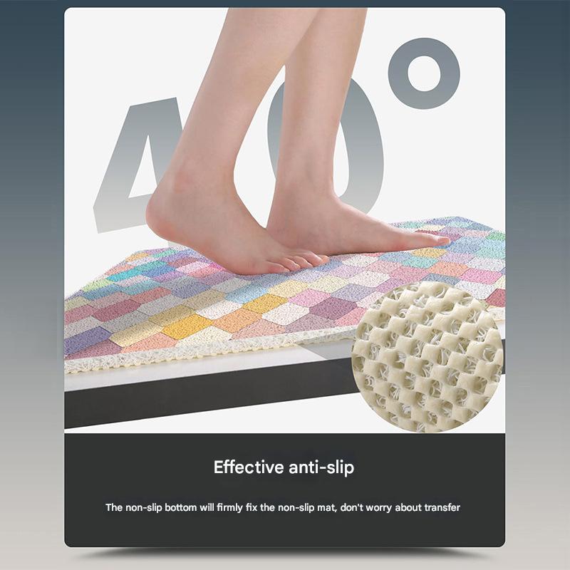 Colorful Wavy Lines Pattern PVC Non-Slip Bath Mat | Shower Drain Hole Design | Soft & Quick-Dry | 45x75cm