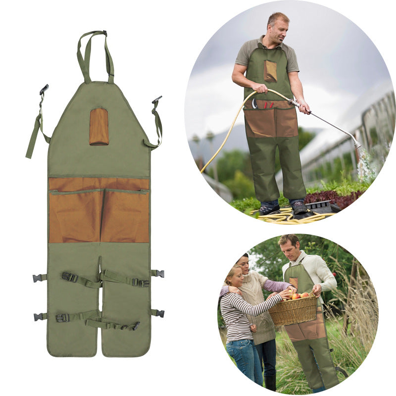 Gardening Leg Apron | Green & Brown | Oxford Fabric | Multi-Pocket | 118x45cm | 450g