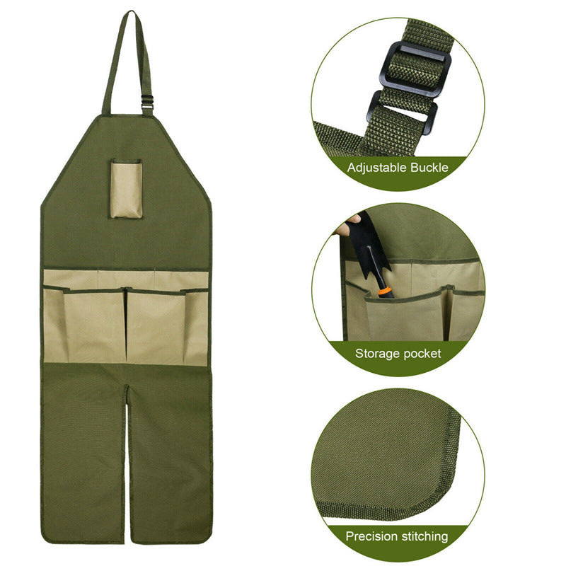 Gardening Leg Apron | Green & Beige | Oxford Fabric | Multi-Pocket | 118x45cm | 450g
