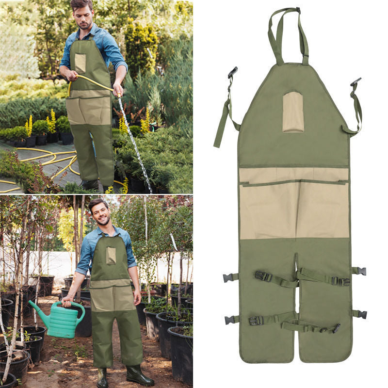 Gardening Leg Apron | Green & Beige | Oxford Fabric | Multi-Pocket | 118x45cm | 450g