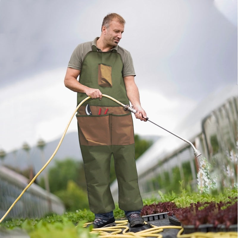 Gardening Leg Apron | Green & Beige | Oxford Fabric | Multi-Pocket | 118x45cm | 450g
