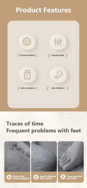 Beige Electric Foot Grinder with USB Charging | Dual-Speed Callus Remover for Smooth, Exfoliated Feet