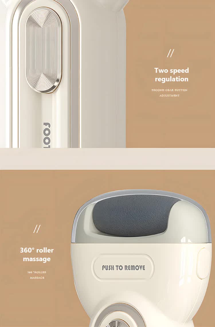Beige Electric Foot Grinder with USB Charging | Dual-Speed Callus Remover for Smooth, Exfoliated Feet