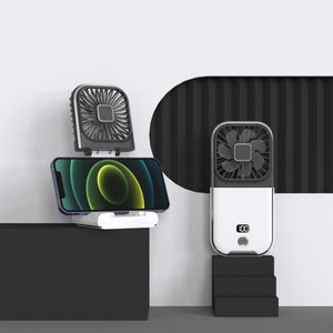 Black & White Portable Handheld Fan | Neck Strap & Phone Stand