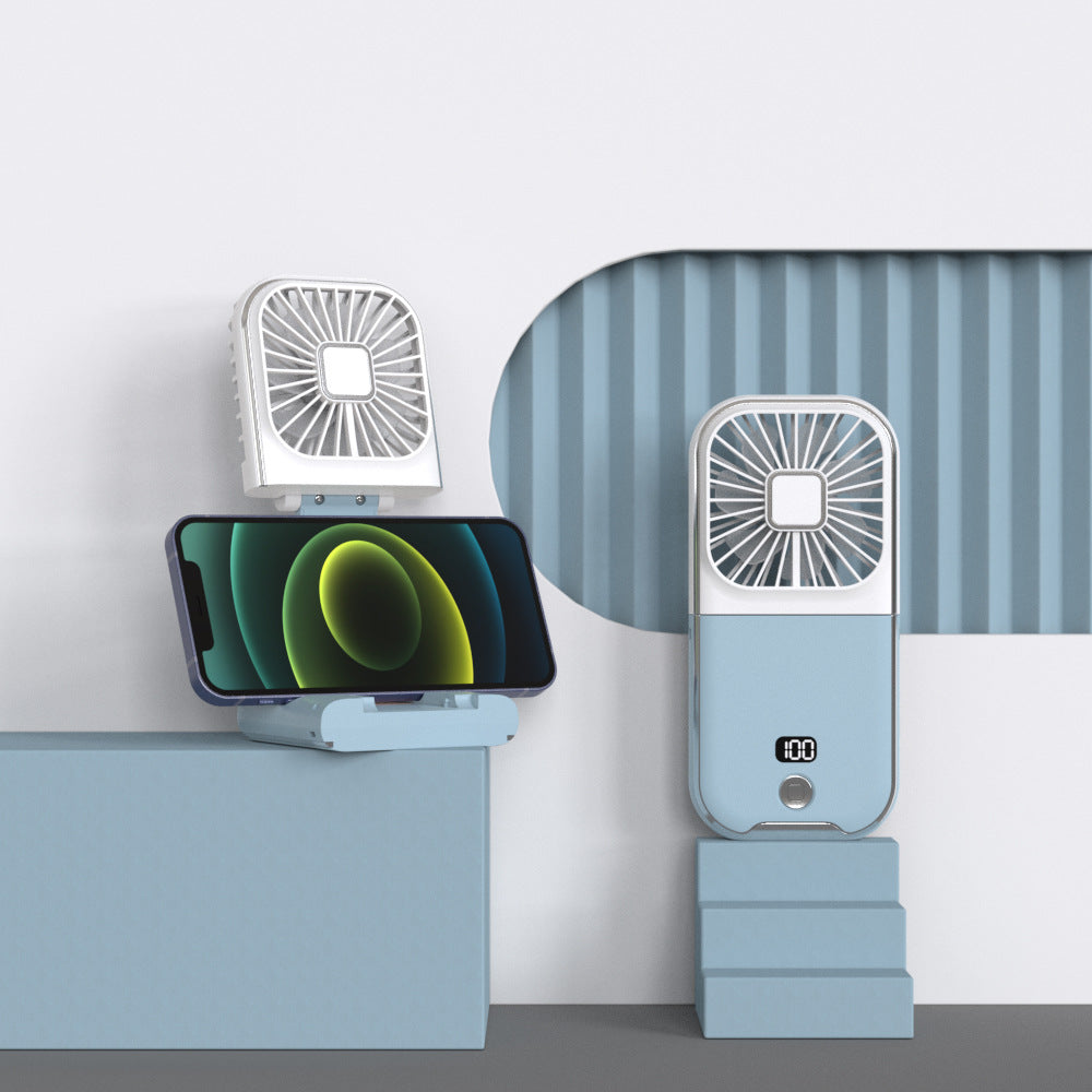White & Blue Combination Portable Handheld Fan | Neck Strap & Phone Stand
