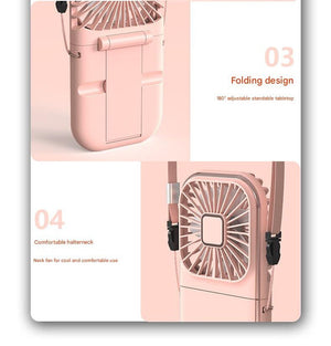 White & Blue Combination Portable Handheld Fan | Neck Strap & Phone Stand