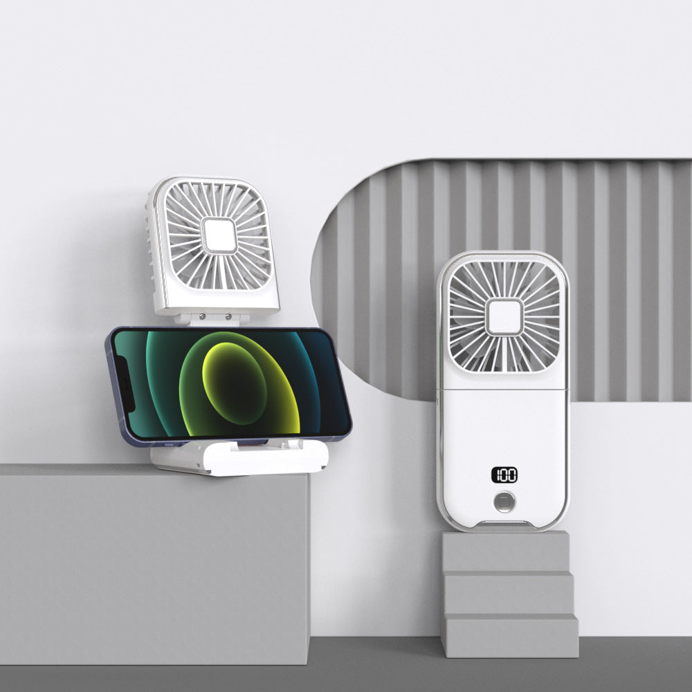 White Portable Handheld Fan | Neck Strap & Phone Stand