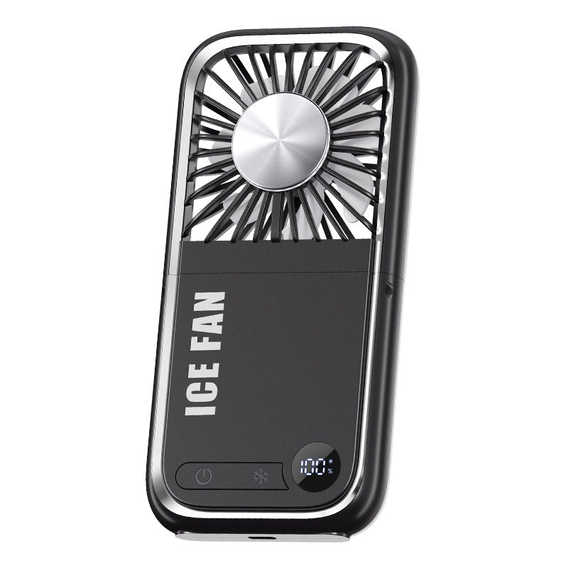 Black Portable Cooling Fan | Neck Lanyard & Phone Stand | USB Rechargeable