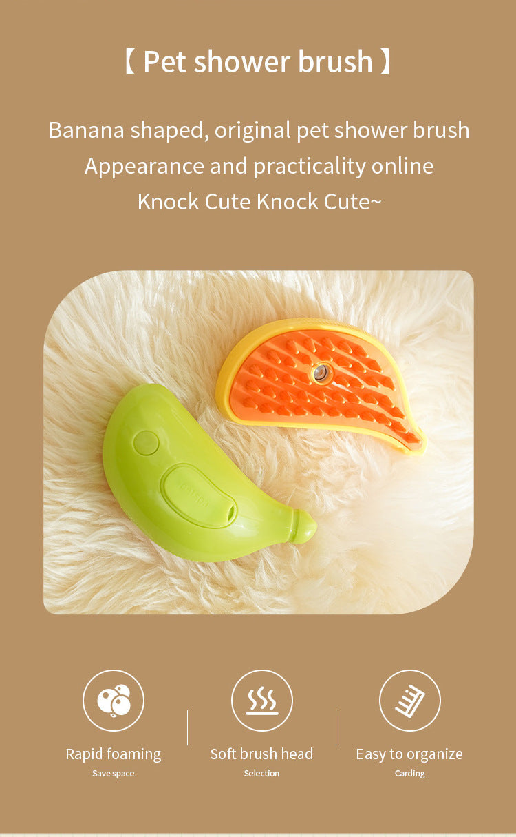 2 PCS Yellow Banana Electric Pet Brush | One-Click Spray, Massage & Hair Removal